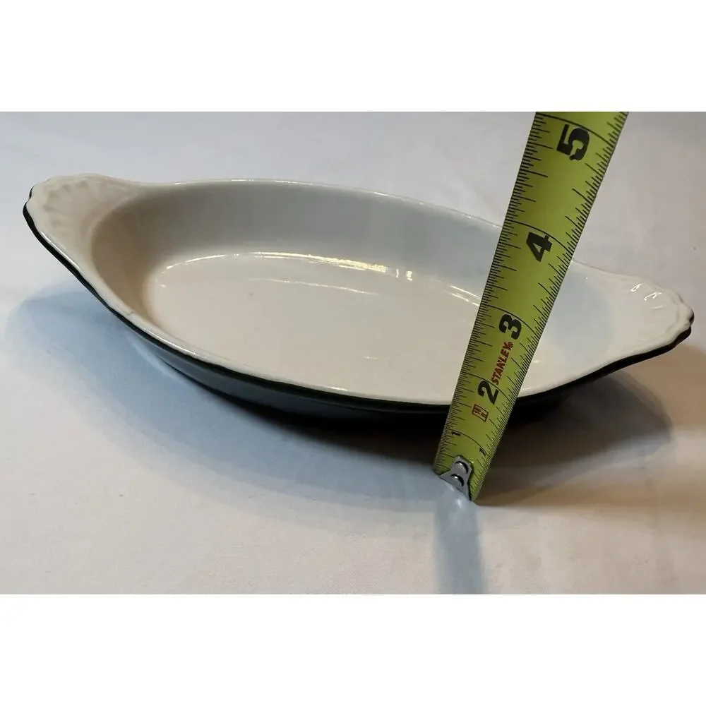 Shenango Ceramic Oval Baking Dish White Green Oven Safe 11x7in One-Piece